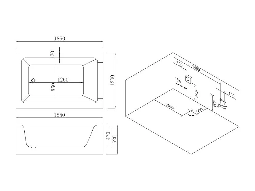 BAIGNOIRE BALNEO LORD DUO 2 PLACES ARCHIPEL® 185X120 - DROITE