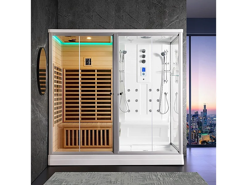 Combi Sauna Infrarouge Douche Hammam Boreal® IR-H-220G - gauche