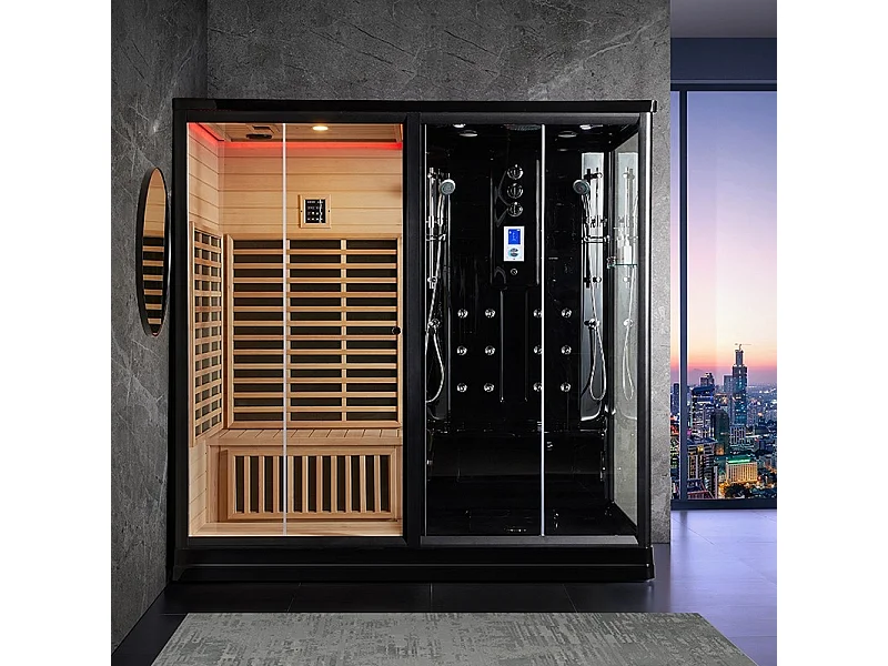 Combi Sauna Infrarouge Douche Hammam Boreal® IR-H-220G BLACK - gauche