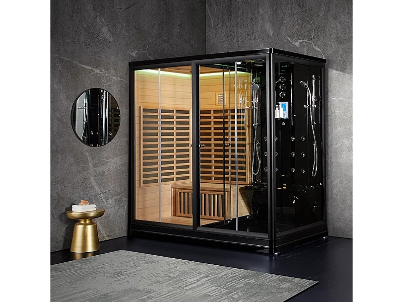 Combi Sauna Infrarouge Douche Hammam Boreal® IR-H-220G BLACK - gauche