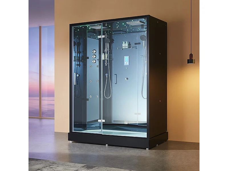 Cabine douche hammam 2 places XDUAL 160 MIROIR BLUE Archipel® - 160x90 cm
