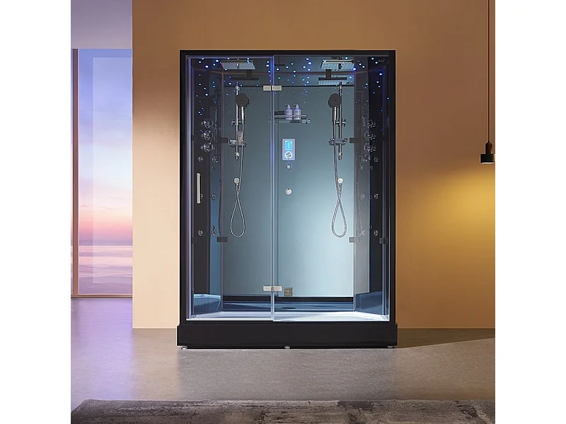 Cabine douche hammam 2 places XDUAL 160 MIROIR BLUE Archipel® - 160x90 cm