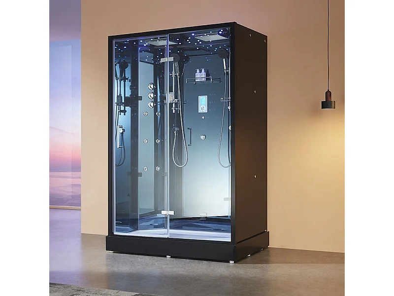 Cabine douche hammam 2 places XDUAL 140 MIROIR BLEU Archipel® - 140x90 cm