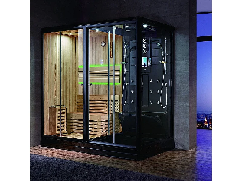 Combi Sauna Douche Hammam Boreal® SH220-G-Black Edition - gauche