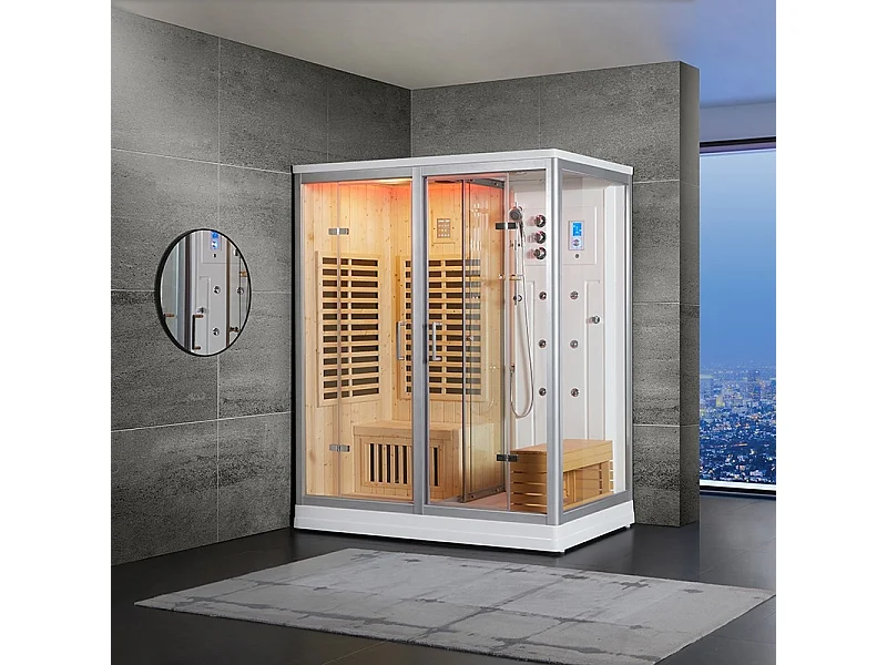Combi Sauna Infrarouge Douche Hammam Boreal® IR-H 180G - Gauche
