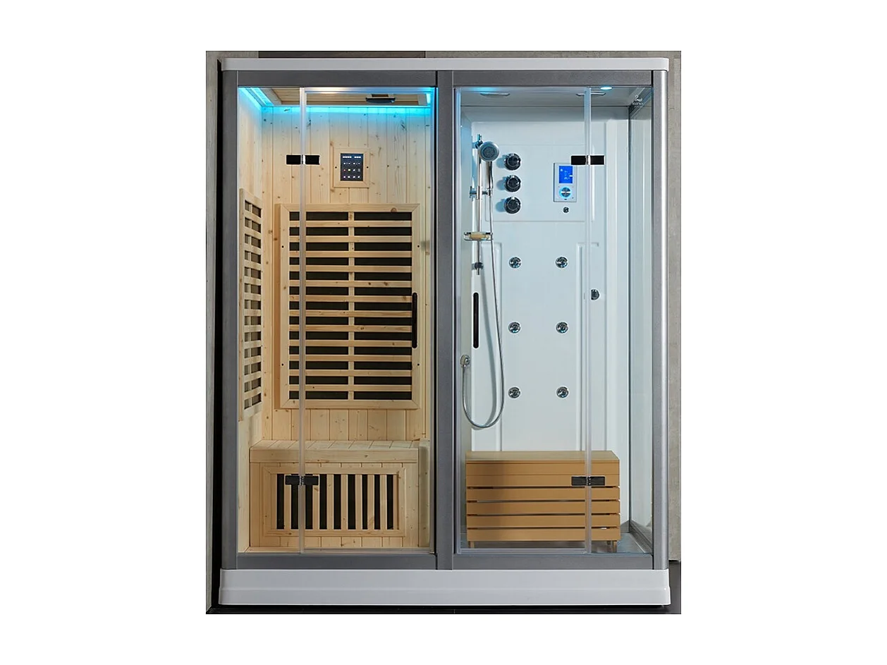 Combi Sauna Infrarouge Douche Hammam Boreal® IR-H 180G - Gauche