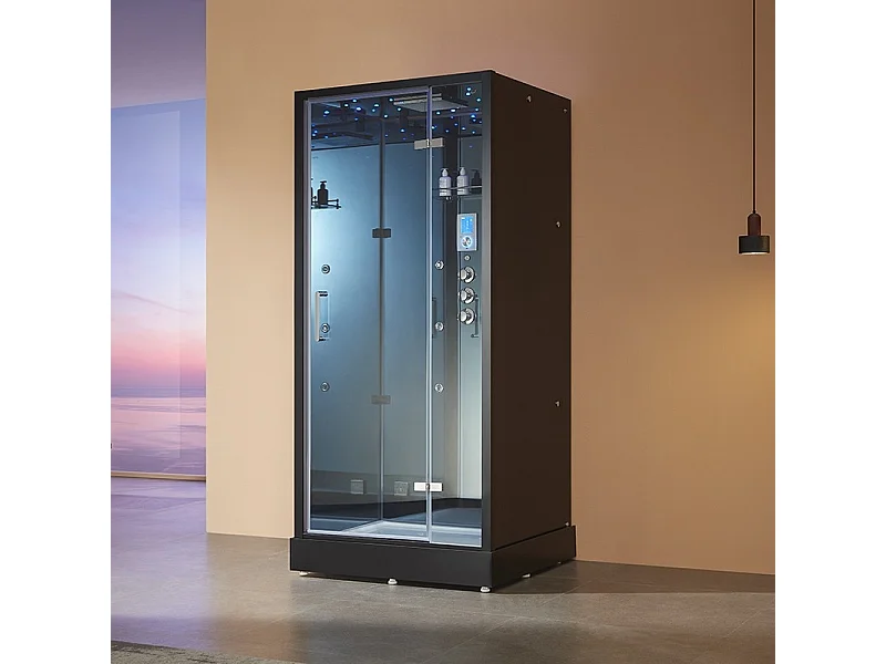 Cabine douche hammam 1 place X-ONE MIROIR BLEU Archipel® - 100x90 cm