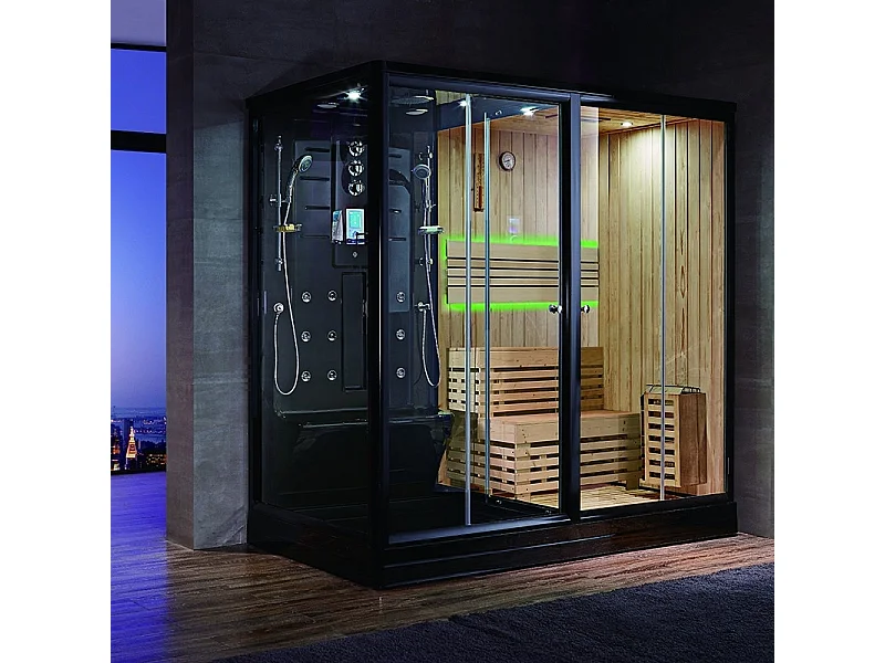Combi Sauna Douche Hammam Boreal® SH220-D Black Edition - droite