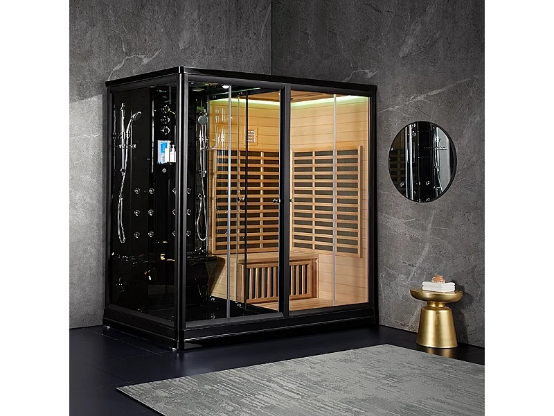 Combi Sauna Infrarouge Douche Hammam Boreal® IR-H-220G BLACK - gauche