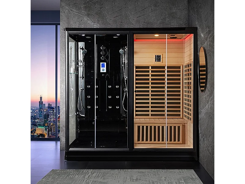 Combi Sauna Infrarouge Douche Hammam Boreal® IR-H-220G BLACK - gauche