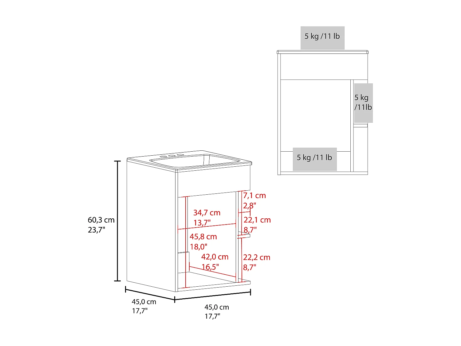 Meuble lavabo Colton 45, Bardolino