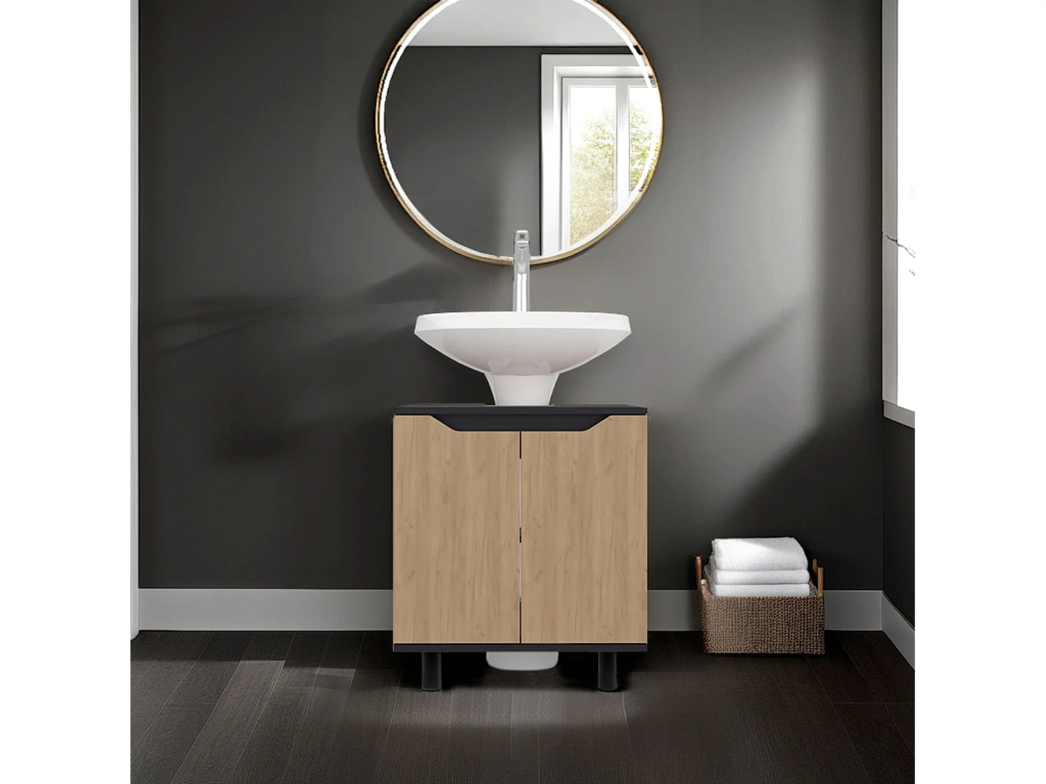 Meuble de rangement Marlo, wengué + fresno