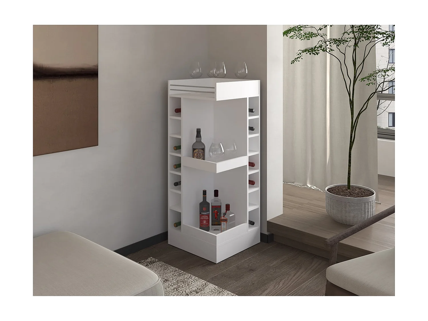 Meuble bar d'angle Lyman, blanc MQZ