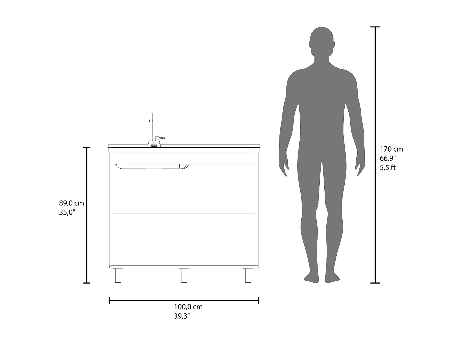 Mobile basso Napoles con lavandino, rovere grigio