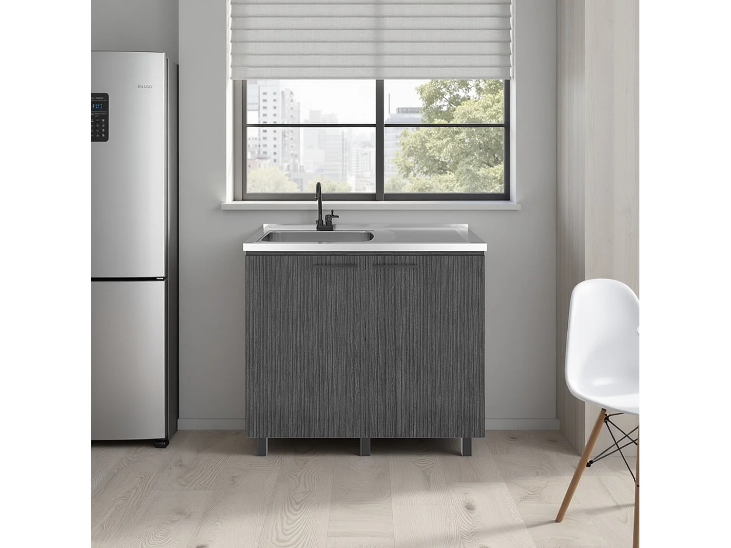 Mobile basso Napoles con lavandino, rovere grigio