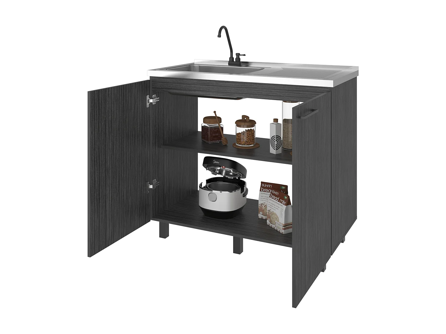 Mobile basso Napoles con lavandino, rovere grigio