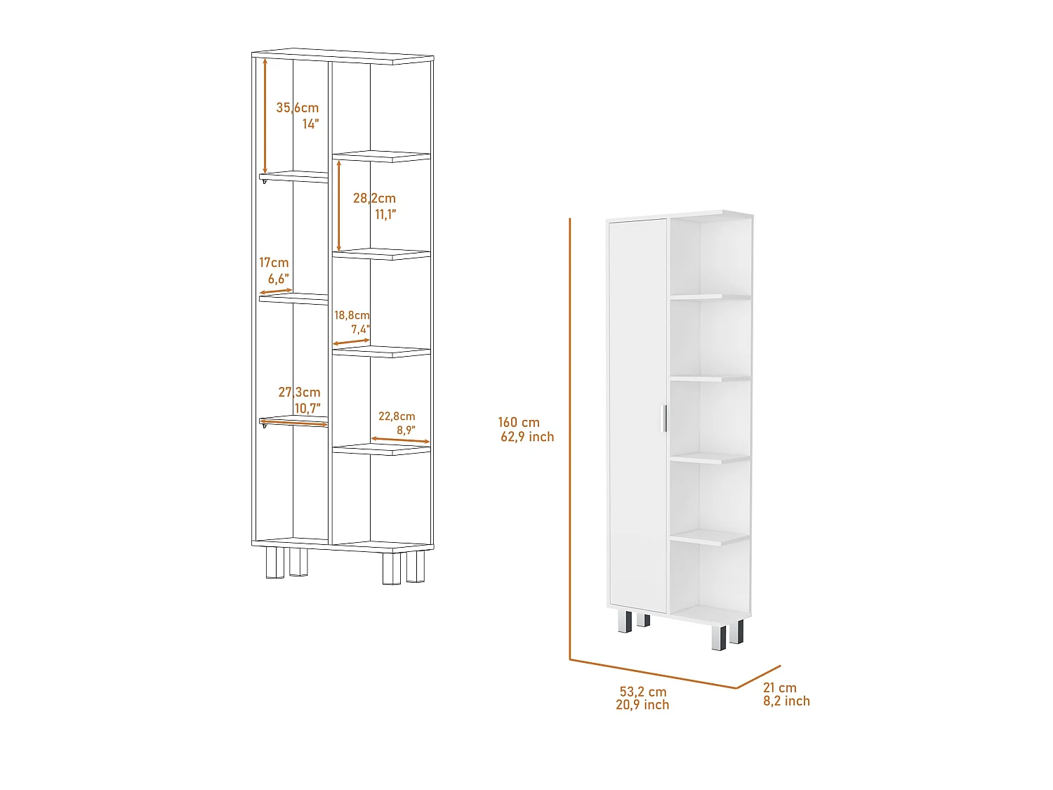 TUHOME CONCEPT Coluna de casa de banho Crovie de 160 cm, branco