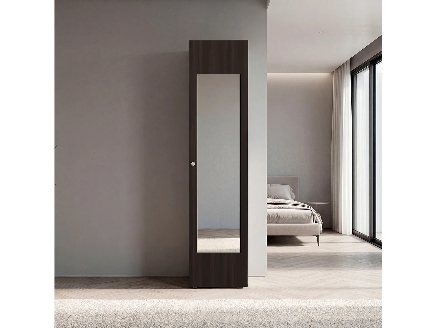 HOME DREAMS M5 - Guarda-roupa com espelho, 1 porta, noz escura