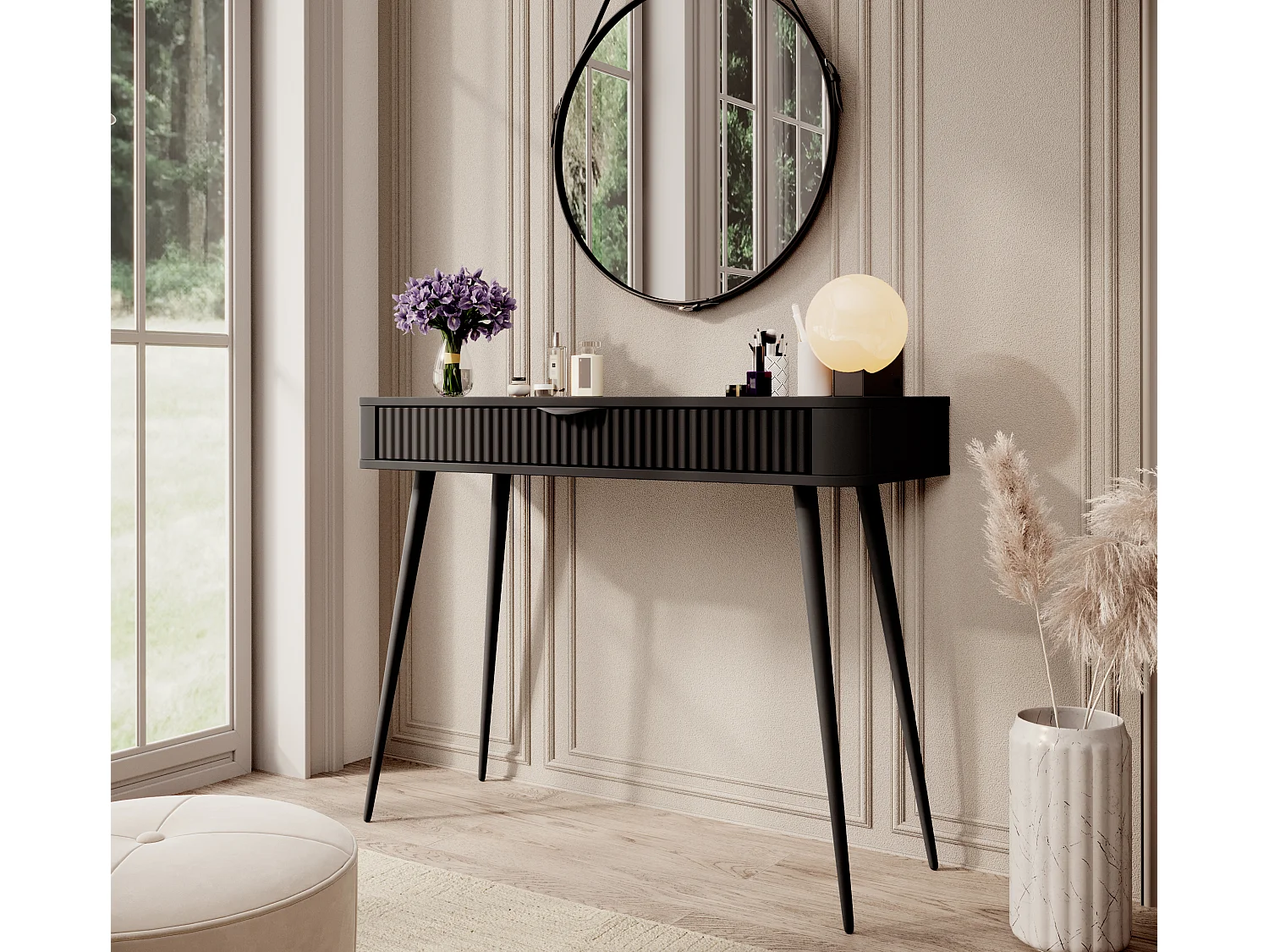 Schminktisch: Schwarz, 100 x 38 x 78 cm