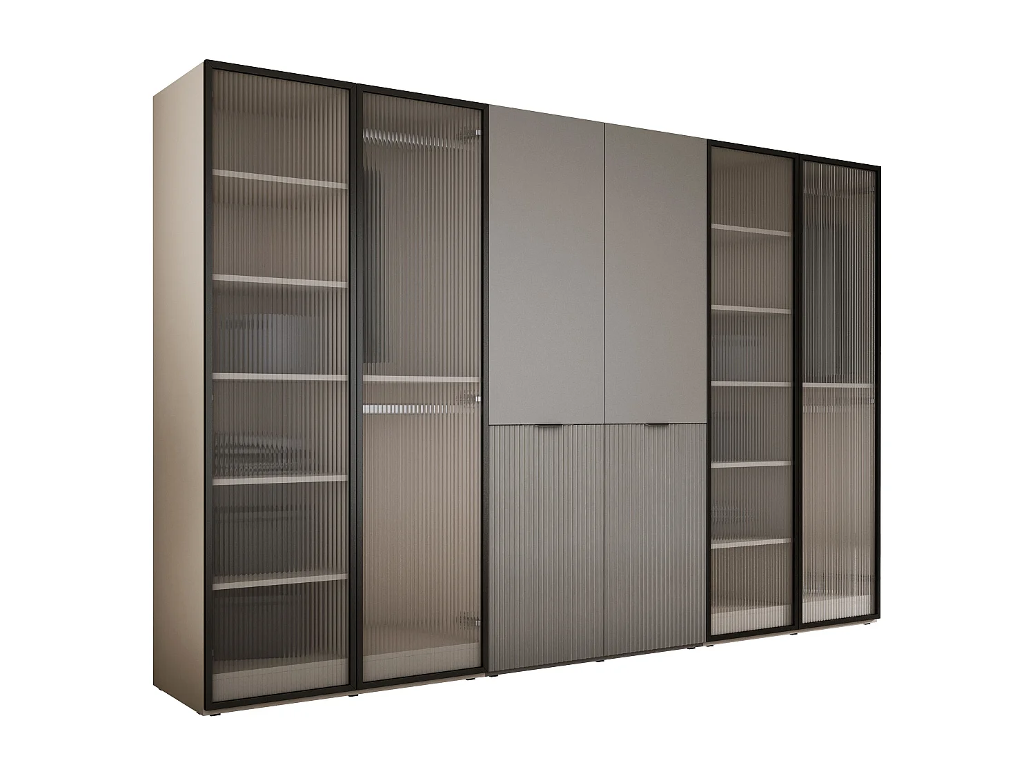 Schrank: Geriffeltes Glas / Platingrau, 300 x 200 x 51 cm