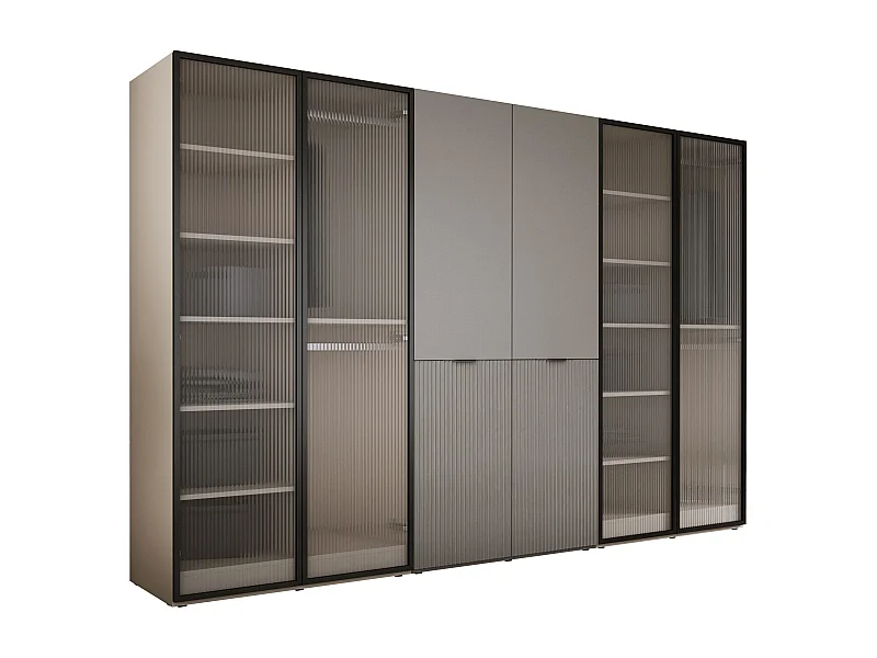 Guarda-roupa: Vidro Canelado / Cinza platina, 300 x 200 x 51 cm