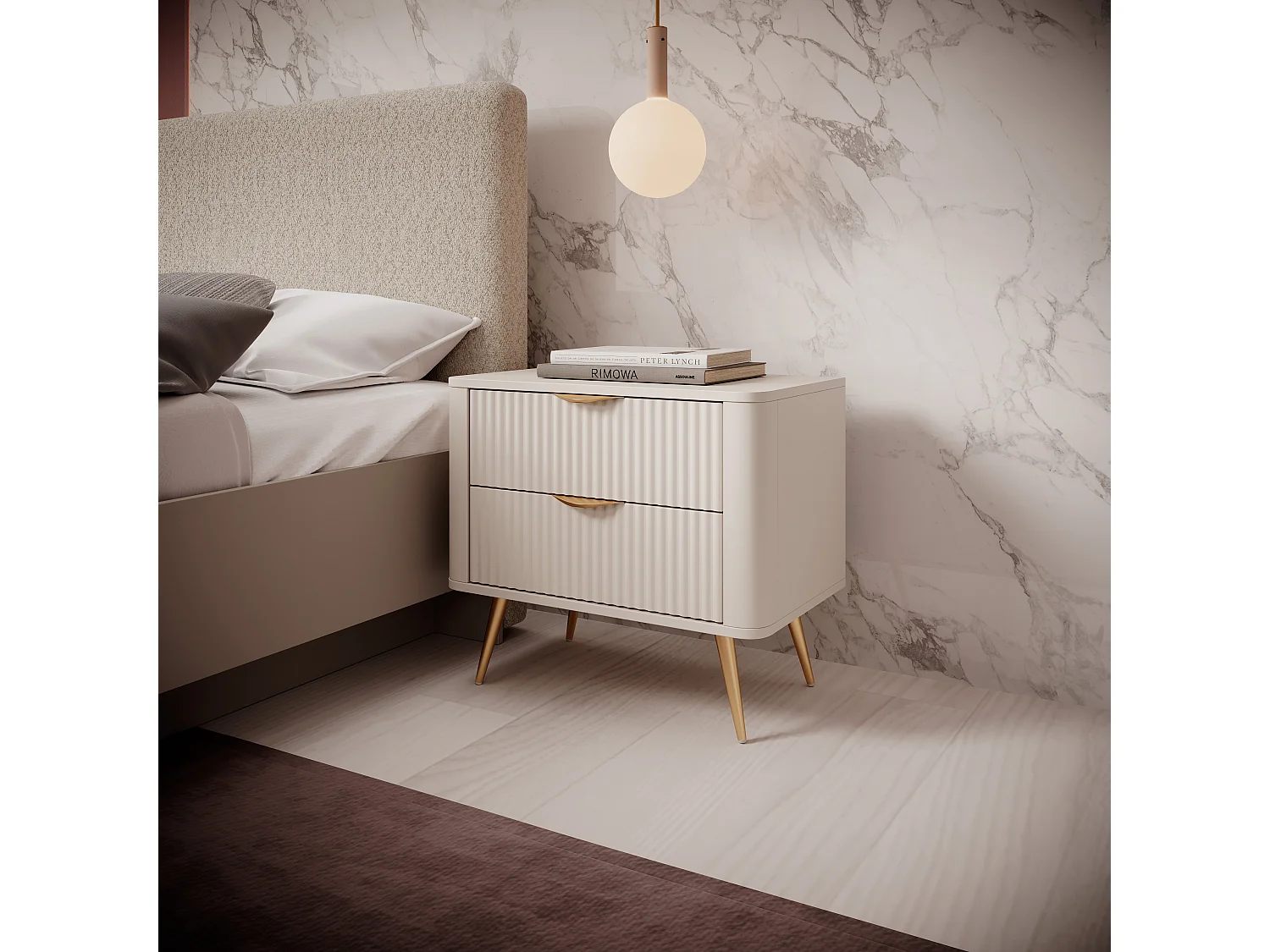 Comodino: Beige, 63,2 x 38 x 55,3 cm