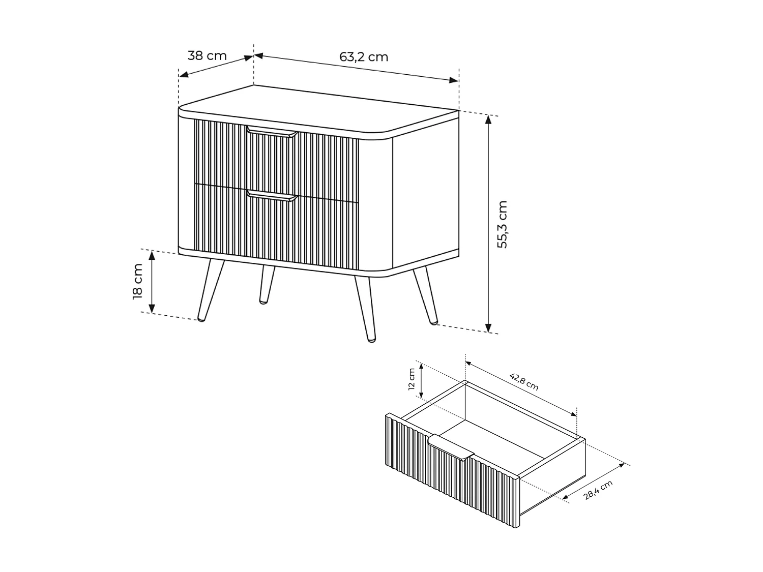Comodino: Beige, 63,2 x 38 x 55,3 cm