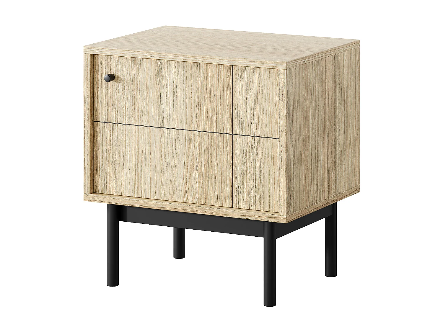 Nachttisch: Eichenfarbe Linea, schwarze Beine, 53,5 cm x 56,6 cm x 39 cm