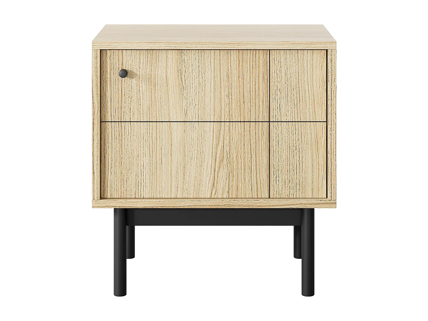 Nachttisch: Eichenfarbe Linea, schwarze Beine, 53,5 cm x 56,6 cm x 39 cm