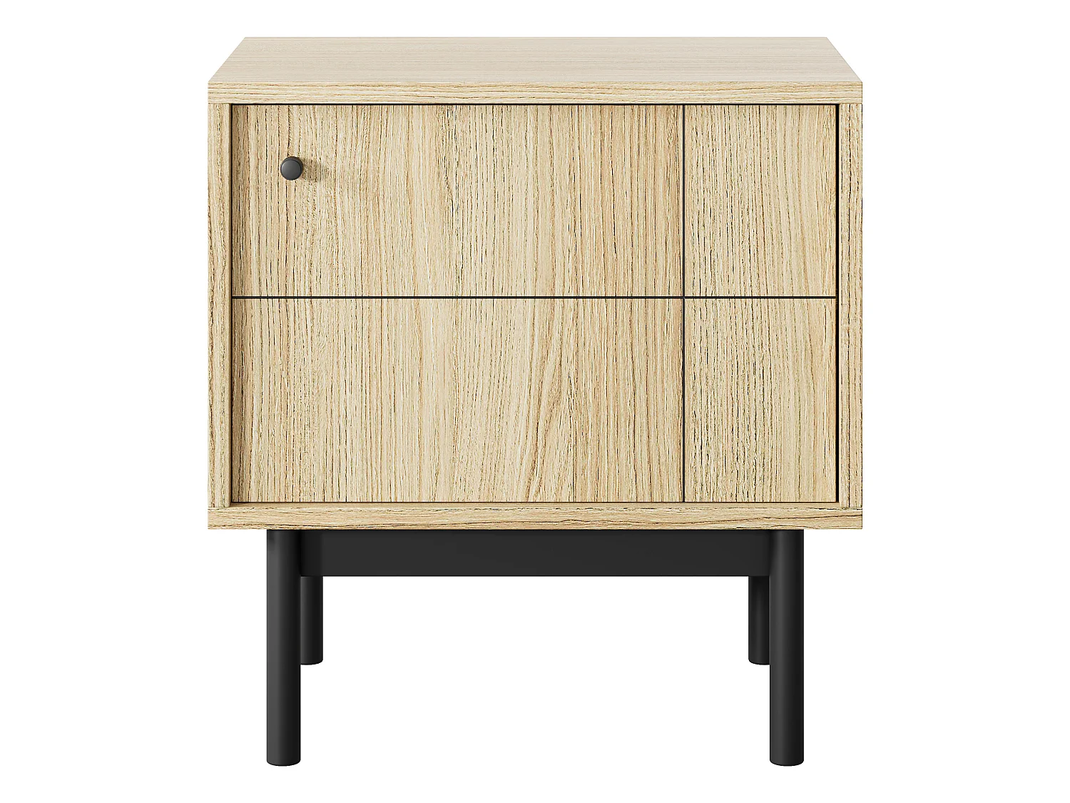 Table de chevet : couleur chêne linea, pieds noir, 53,5 cm x 56,6 x 39 cm