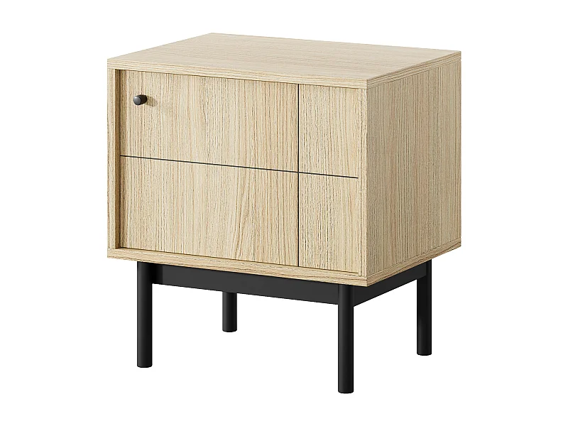 Nachttisch: Eichenfarbe Linea, schwarze Beine, 53,5 cm x 56,6 cm x 39 cm