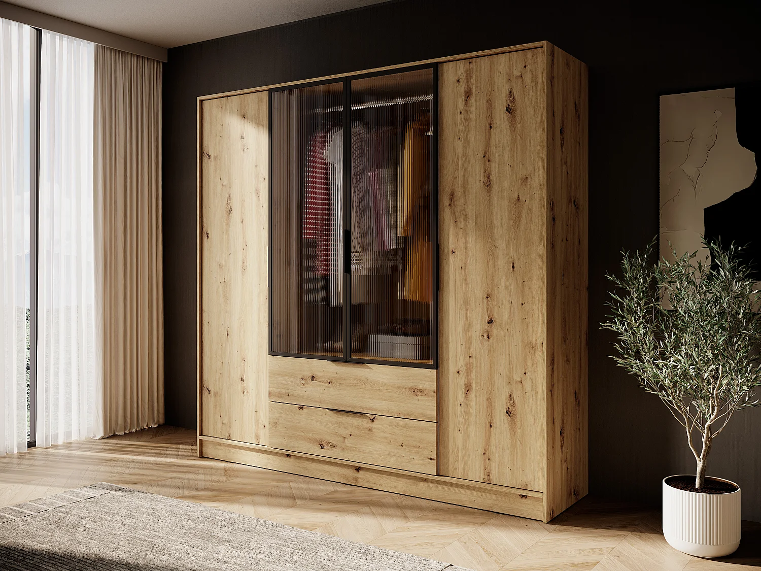 Armoire, Chêne Artisan, 206 x 200 x 51 cm
