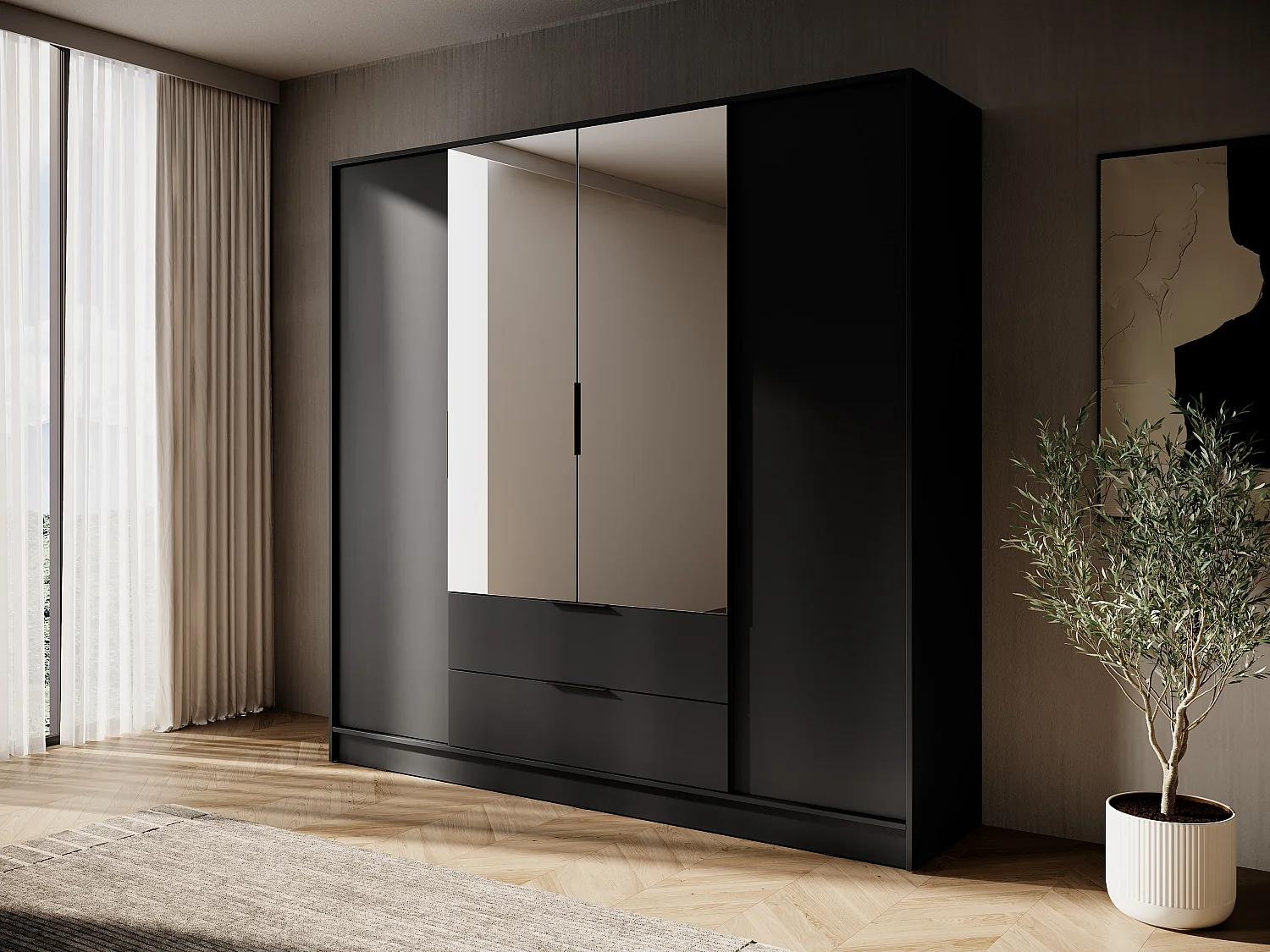 Kleiderschrank, Graphit, 206 x 200 x 51 cm