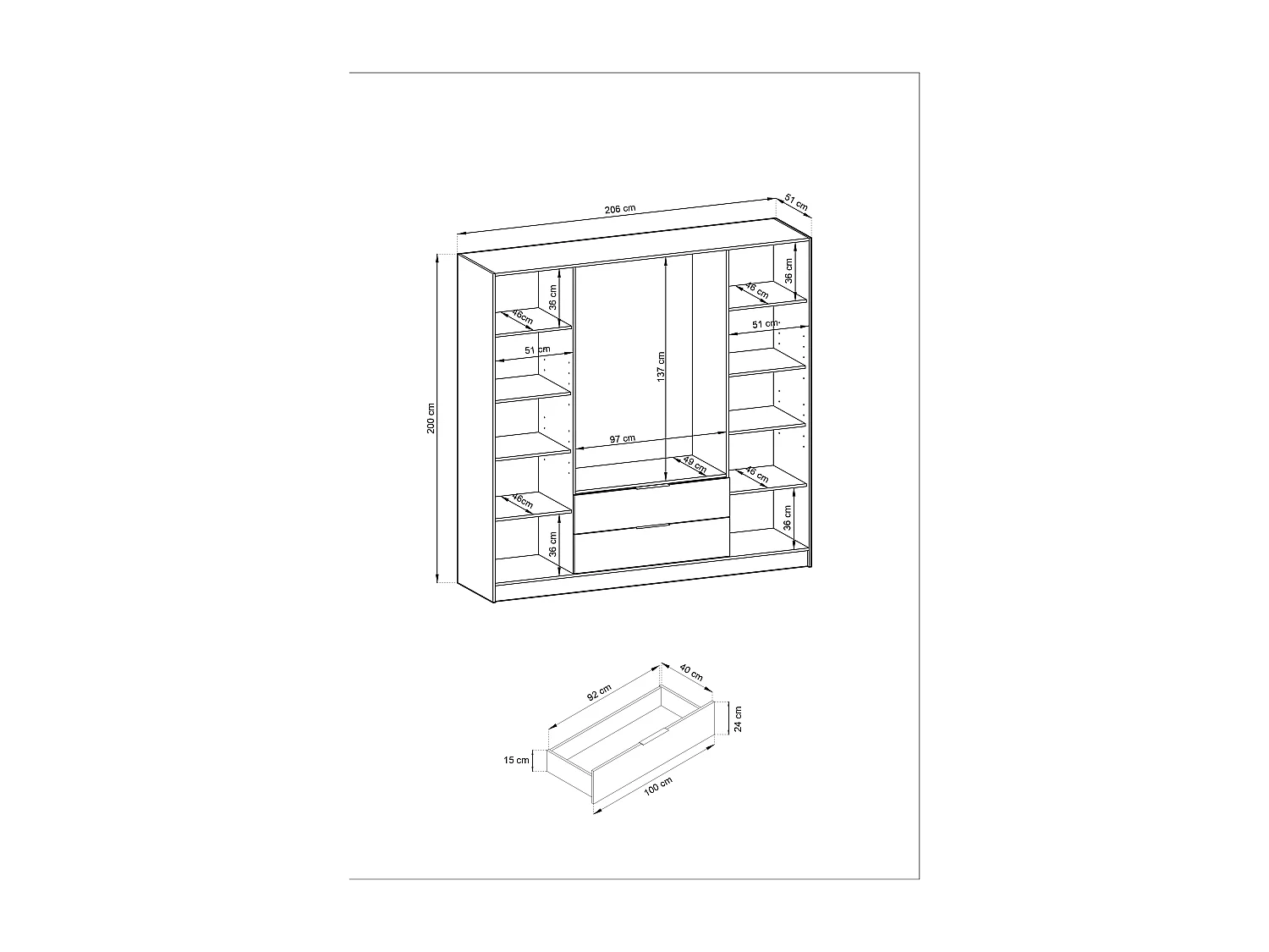 Kleiderschrank, Graphit, 206 x 200 x 51 cm