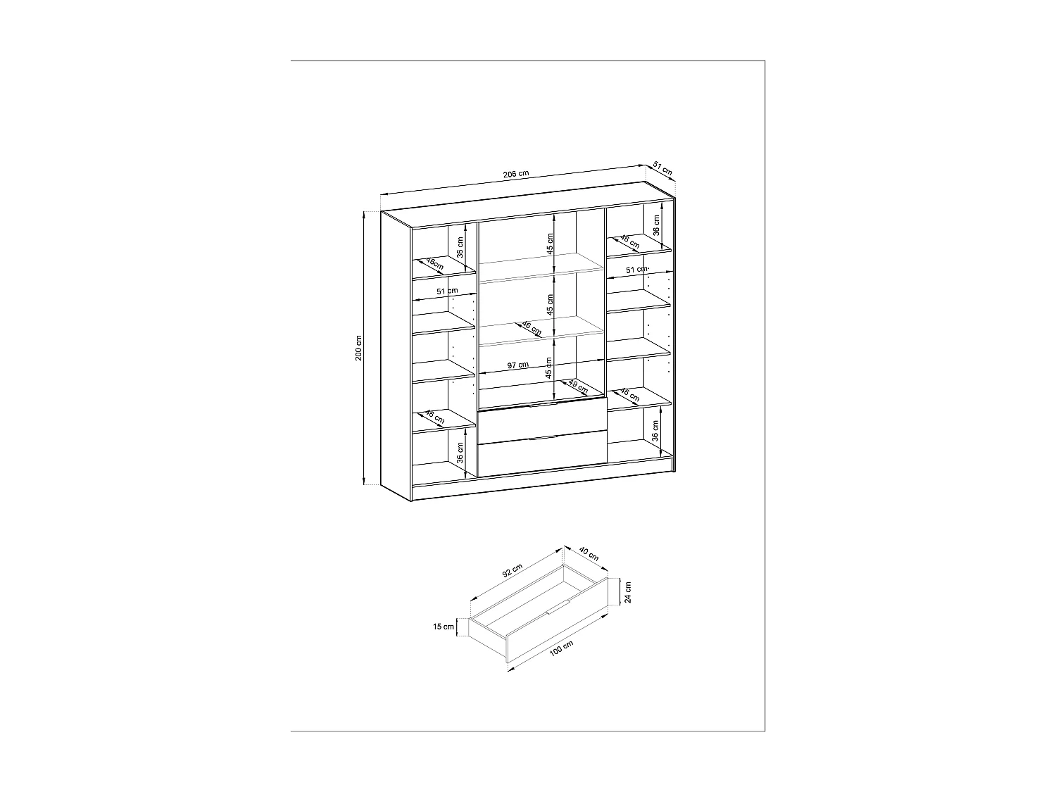 Armadio, grafite, 206 x 200 x 51 cm