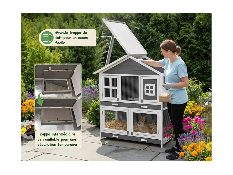 Cage Clapier Enclos pour lapins Extérieur et intérieur en bois 115 x 60 x 118 cm. Modele Murmel