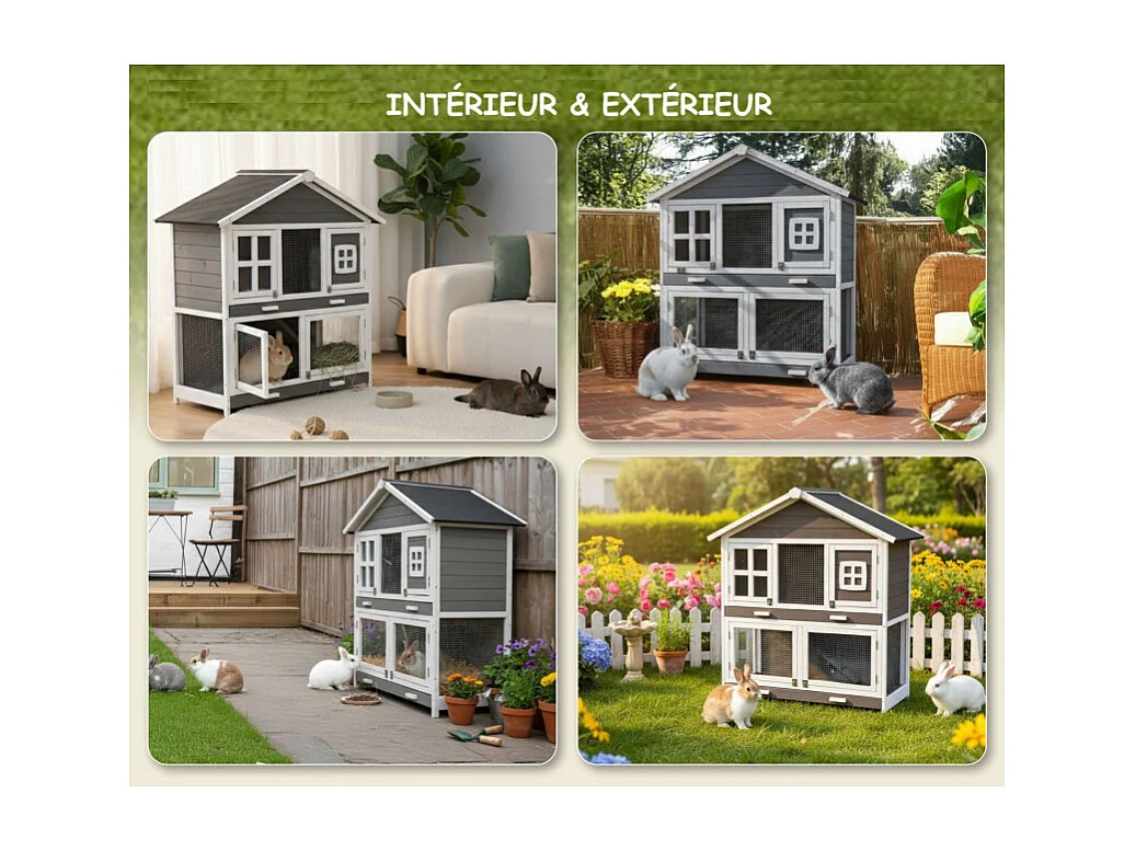 Cage Clapier Enclos pour lapins Extérieur et intérieur en bois 115 x 60 x 118 cm. Modele Murmel