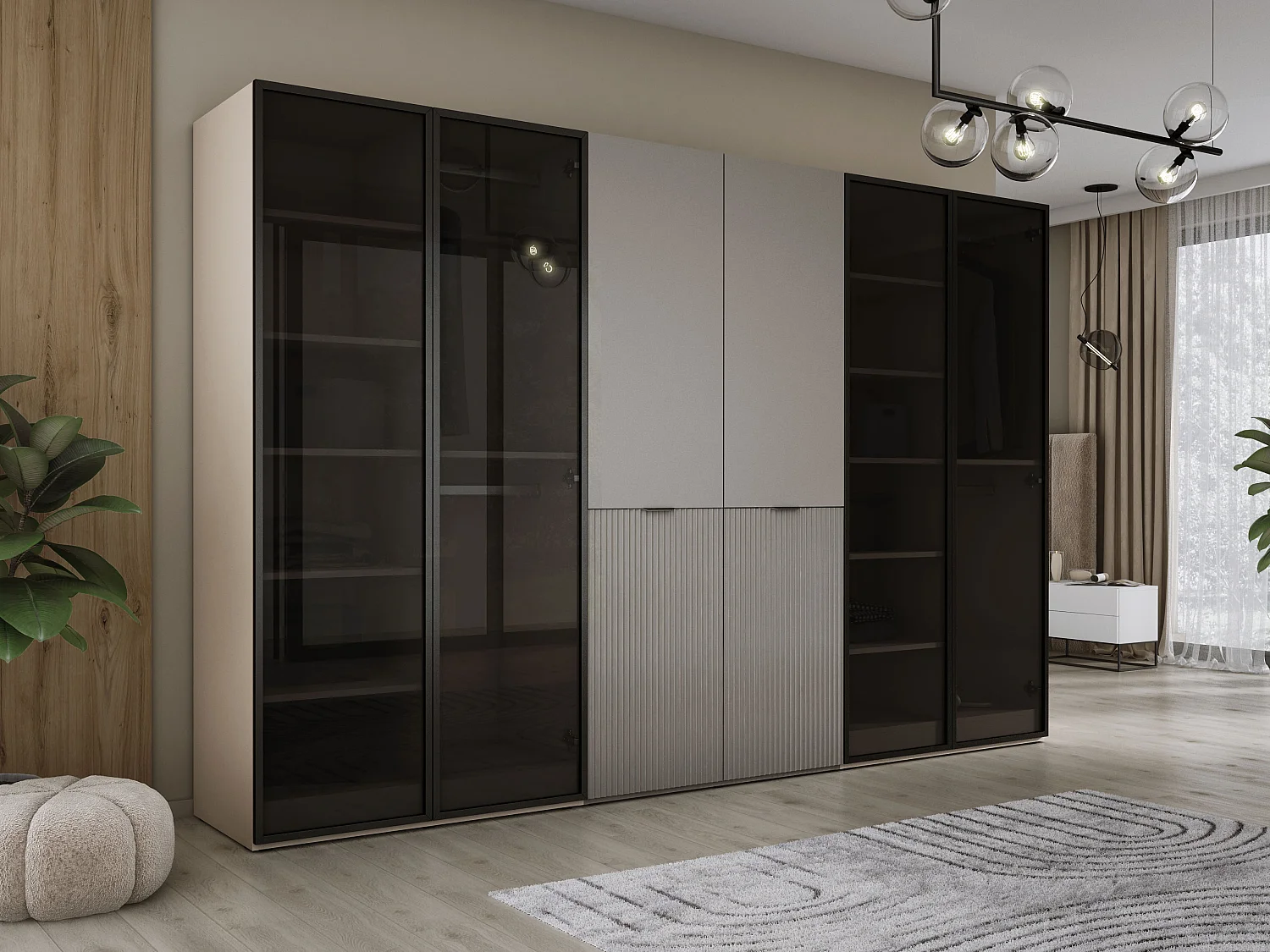 Kast: Antisol Glas / Zandbeige / Platinagrijs, 300 x 200 x 51 cm