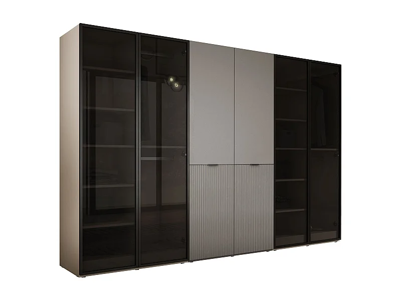 Kast: Antisol Glas / Zandbeige / Platinagrijs, 300 x 200 x 51 cm