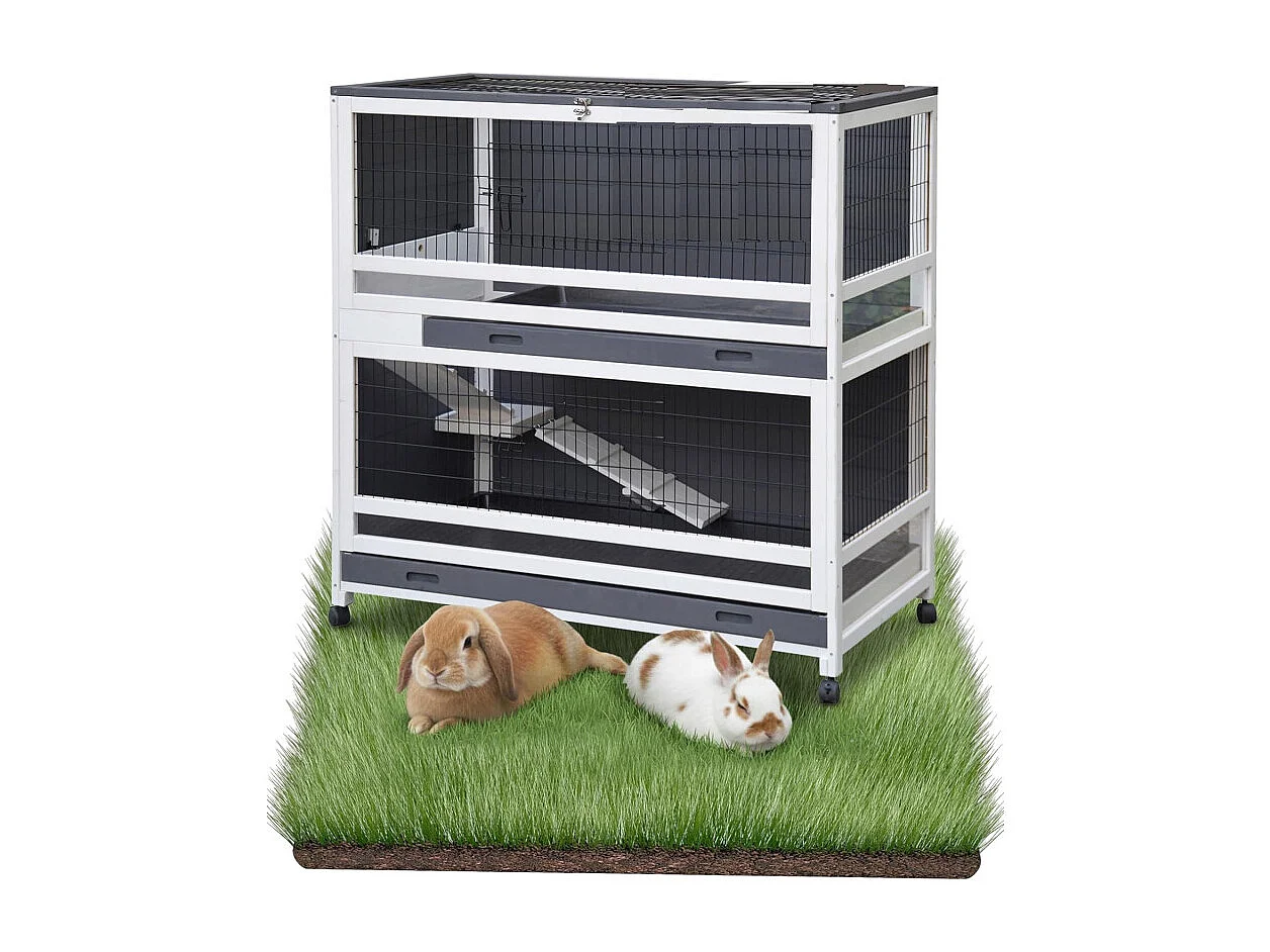 Cage Clapier Enclos pour lapins avec roulettes 115 x 60 x 118 cm.Modele Oscar