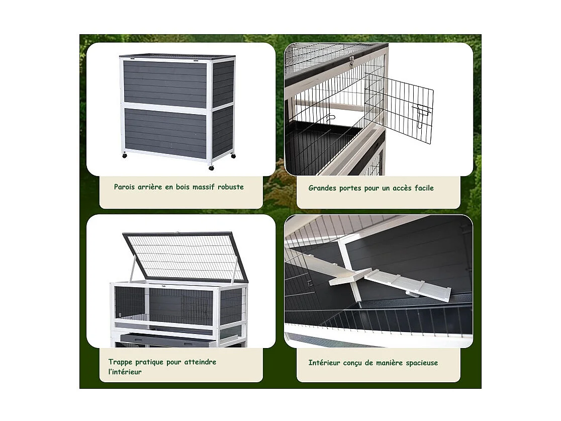 Cage Clapier Enclos pour lapins avec roulettes 115 x 60 x 118 cm.Modele Oscar