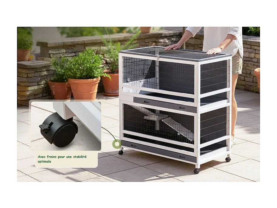 Cage Clapier Enclos pour lapins avec roulettes 115 x 60 x 118 cm.Modele Oscar