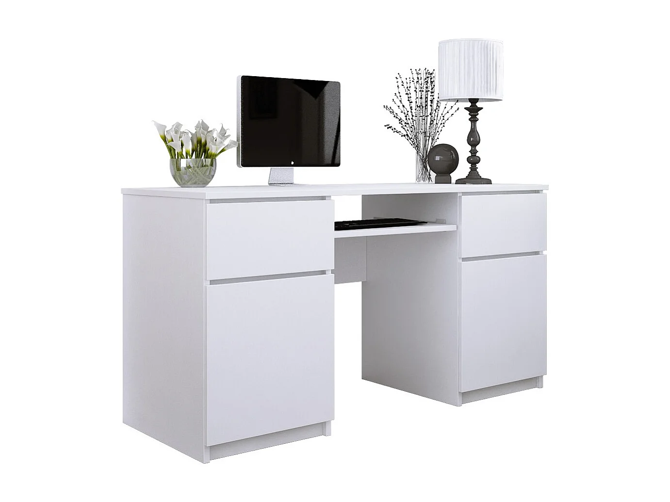 Bureau: 2 lades, mat wit, 135 x 77 x 50 cm
