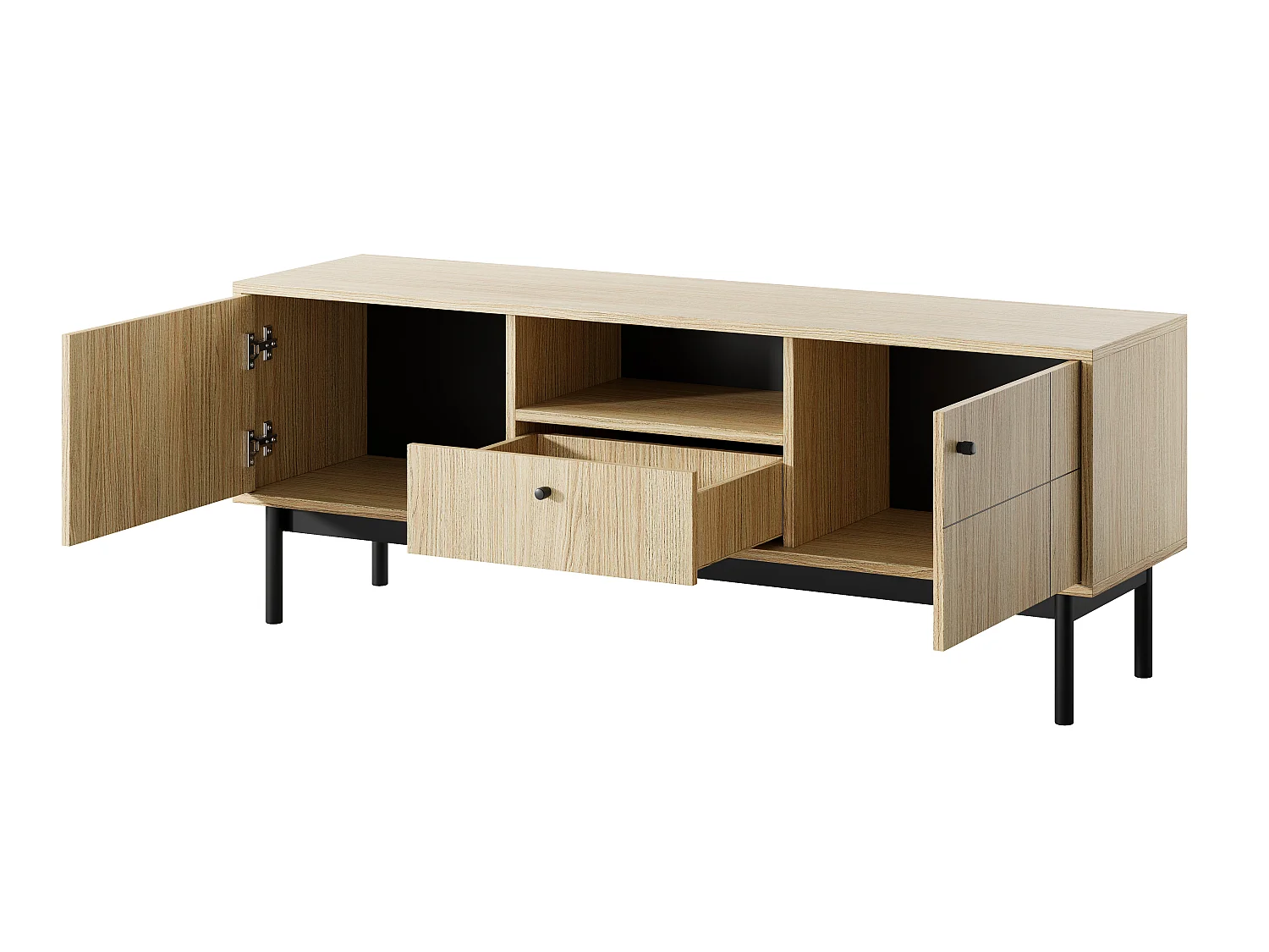 TV-taso, Linea-tammen värinen, mustat jalat, 153,5 x 56,5 x 39 cm