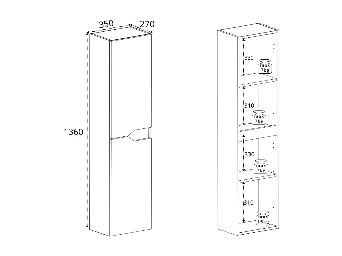 Badezimmer-Wandschrank, schwarz, 35 x 136 x 27 cm