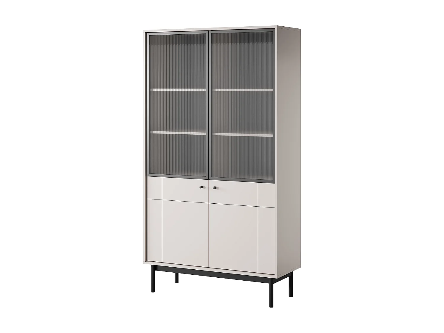 Vitrine: Kaschmir, schwarze Beine, 103,5 x 184,6 x 39 cm