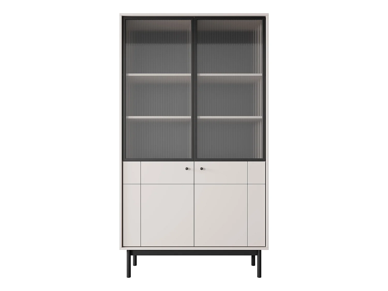 Vitrine: Kaschmir, schwarze Beine, 103,5 x 184,6 x 39 cm