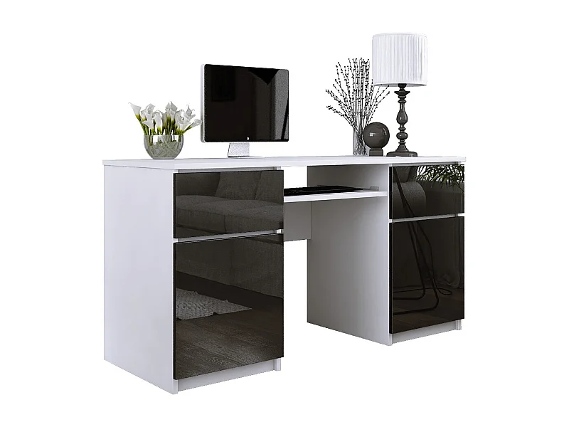 Scrivania: 2 cassetti, Bianco Opaco / Nero Lucido, 135 x 77 x 50 cm