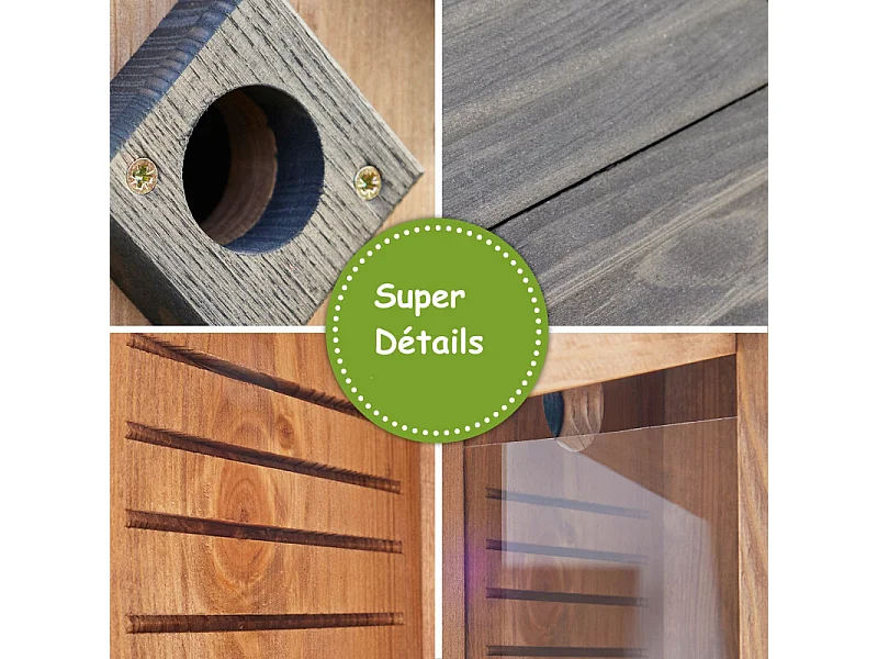 Mangeoire oiseaux extérieur à suspendre pour oiseaux sauvages en bois massif toit gris