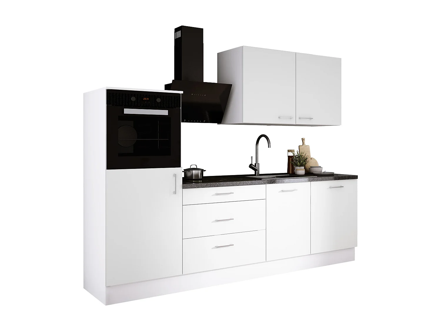 Ensemble de cuisine : Blanc Mat, d : l : 250 cm, h : 220 cm, p : 60 cm